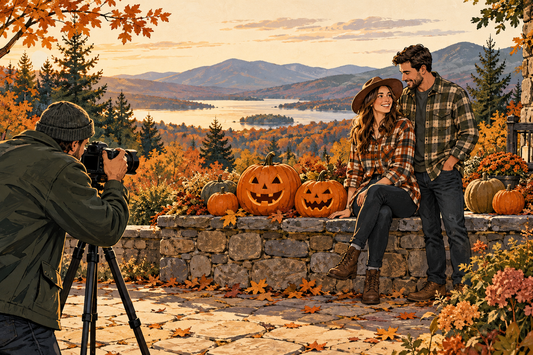 Smoke-free Halloween photo planning illustration with pumpkins, costumes, and decorative props