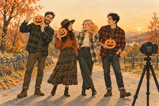 Smoke-free pumpkin pose planning illustration for solo, friends, and couple portraits