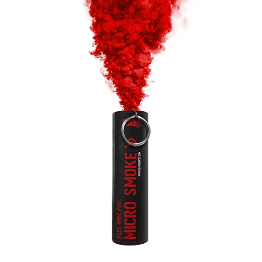 Red EG25 smoke grenade emitting dense red smoke