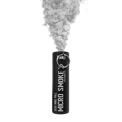 White EG25 smoke grenade emitting dense white smoke