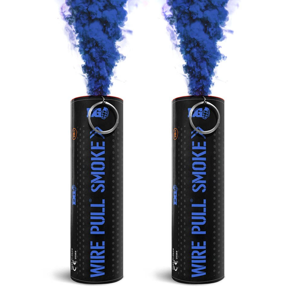 Blue WP40 gender reveal smoke bomb deploying blue smoke