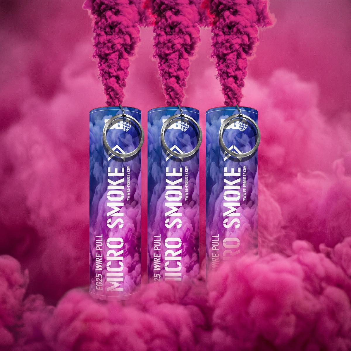 EG25 micro gender-reveal smoke devices with discreet labels; three devices per pack.